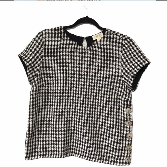 Anthropologie Maeve Townsend Black White Houndstooth Short Sleeve Top Boxy Sz 10 - Picture 4 of 16